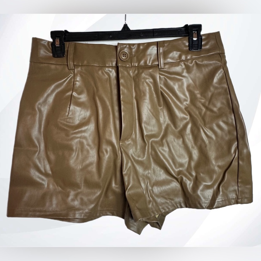 Tan / Bronze Faux Leather Women Shorts